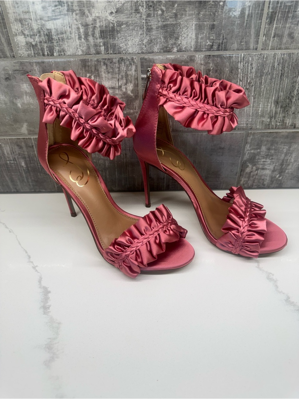 Sam Edelman Pink Ruffle Satin Stiletto Heels